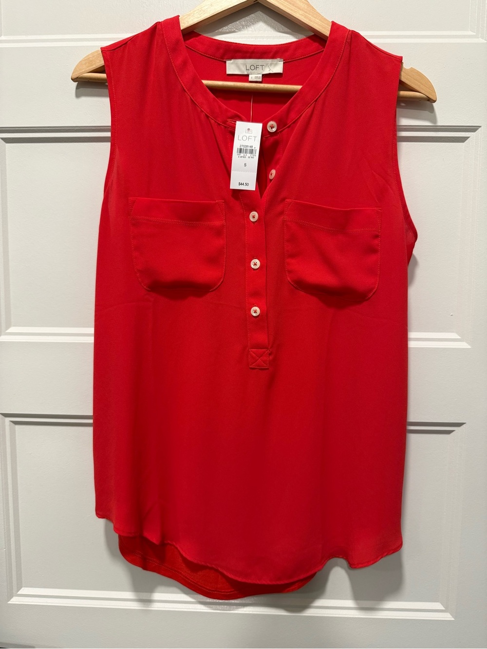 LOFT Red Sleeveless Henley Button-Front Camisole